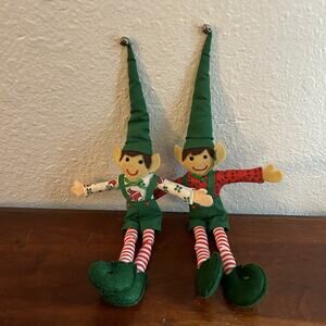 Vintage Pair Pixie Christmas Elves MCM Retro Felt